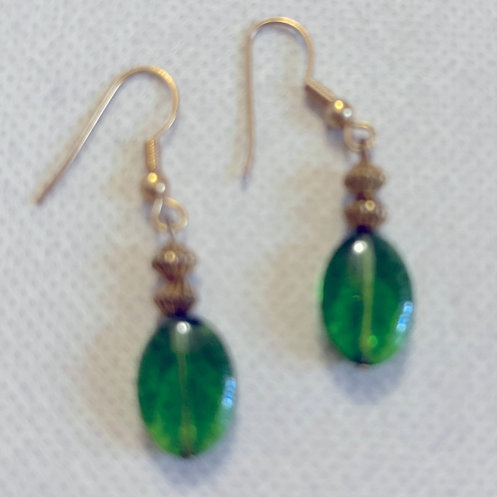 Green and gold earrings